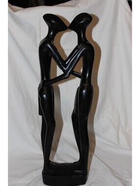 Vintage African Hand Carved Wood Lovers Couple Sculpture 20.5" Tall 4.5 Lbs